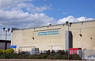 Exterior of one of the sound stages at Elstree Studios in Borehamwood
