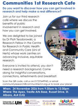 Communities 1st research cafe flyer