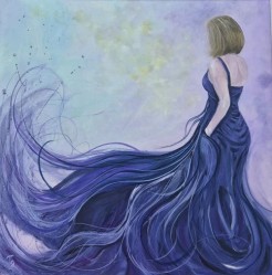 a painting of a woman in a dark blue dress