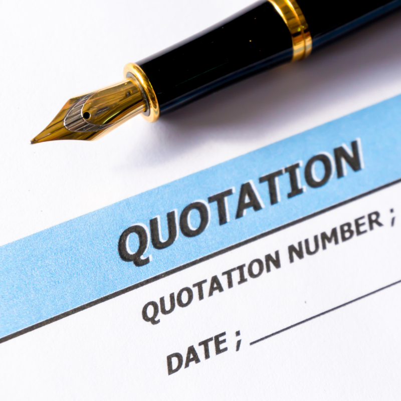 Bid writing quotation paper and pen